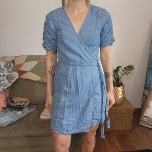 Madewell Denim Shirred Sleeve Mini Dress Size Large
